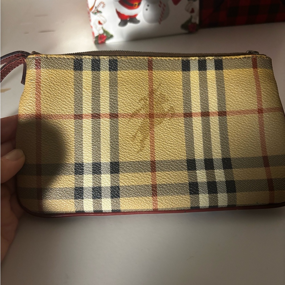Authentic Burberry Beige and Black Checkered Pouch